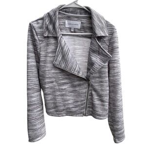Cupcakes & Cashmere McLaren White & Gray Marl Moto Zip Cropped Blazer Jacket Med